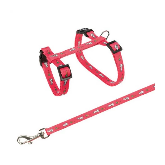 Trixie hám és póráz szett - gyorscsattal (nyuszi mintás,vegyes színek) nyulak részére (25-44cm/10mm)