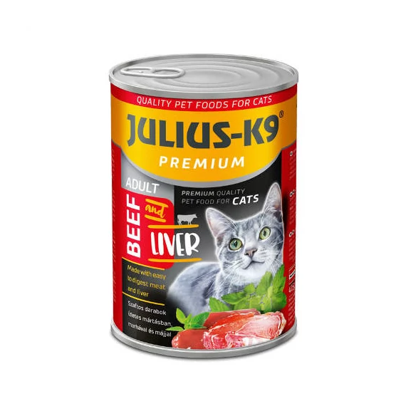 JULIUS - K9 macska - nedveseledel (marha-máj) felnőtt macskák részére (415g)