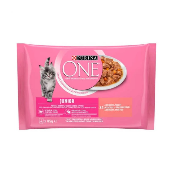 PURINA ONE Junior Mini Filé (lazac,sárgarépa) - nedves eledel kölyökmacskák részére (4x85g)