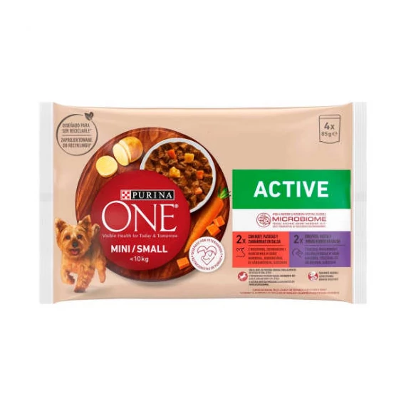 PURINA ONE Mini/Small Active (marha,kacsa szószban) nedves eledel kutyák részére (4x85g)