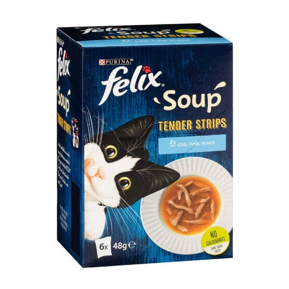 FELIX Soup Tender strips - nedves eledel (halas válogatás, szósz) macskák részére (6x48g)