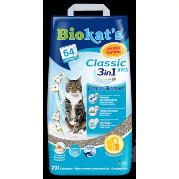 Gimcat Biokats Cotone Blossom Classic  3 in 1 - csomósodó macskaalom friss illattal  (5kg)