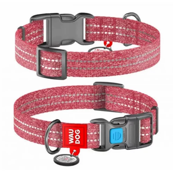 WAUDOG nyakörv, QR kódos, műanyag csattal,újrahasznosított pamutból ( 20mm, 24-40cm) piros