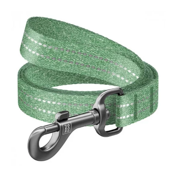 WAUDOG Re-cotton, Reflective Dog Leash XXL - póráz, újrahasznosított pamutból (zöld, fényvisszaverő csíkkal) kutyák részére (25mm/150cm)