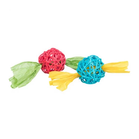KT24:Trixie Set of rattan balls - játék (papír szalagokkal) rágcsálók részére (2db/Ø4x13cm)