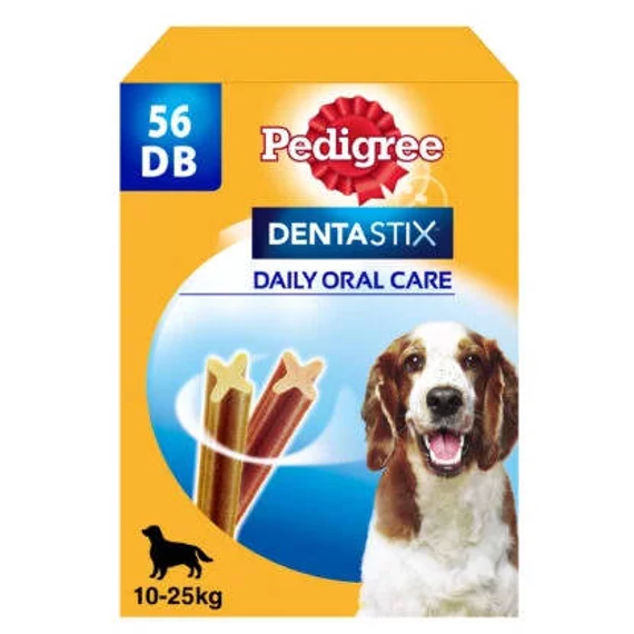 Pedigree DentaStix Medium (10-25kg) - jutalomfalat (fogtisztító) közepes testű kutyák részére (56db/#, 7db/zacskó) 8db/180g