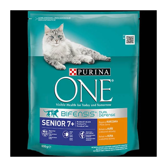 Purina ONE Senior 7+ Bifensis (csirke,gabona) száraztáp idősebb felnőtt macskák részére (800g)