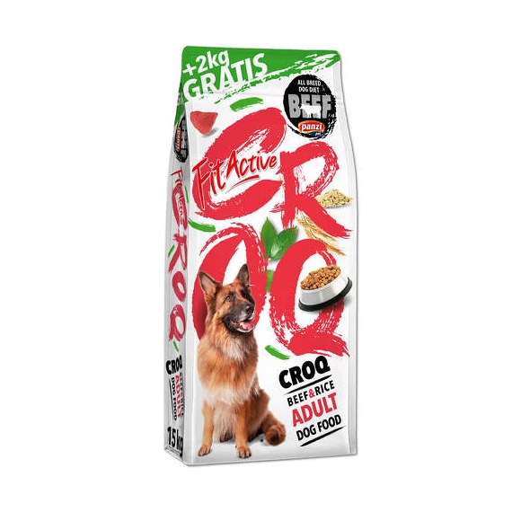 FitActive CROQ Premium Beef&Rice Adult - száraztáp (marha,rizs) felnőtt kutyák részére (15+2kg)