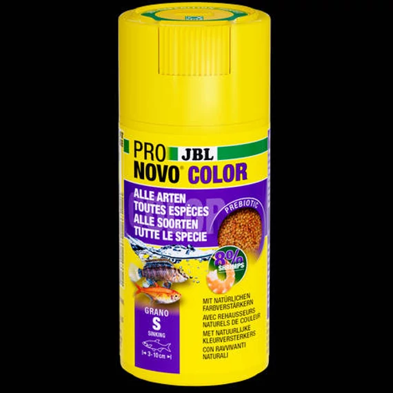 JBL Pronovo Color Grano S - Színes eledelgranulátum az erős színekért minden 8-20 cm-es akváriumi halak részére (100ml) CLICK