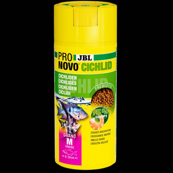 JBL Pronovo Cichlid Grano M - Alaptáp granulátum közepes méretű, 8-20 cm-es sügérek számára (250ml/130g)