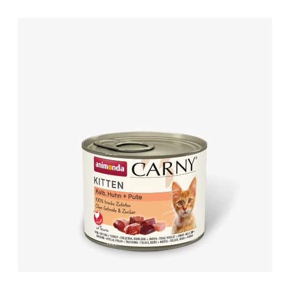 Animonda Carny Kitten Kalb, Huhn + Pute - nedves eledel (borjú,csirke,pulyka) fiatal macskák részére (200g)