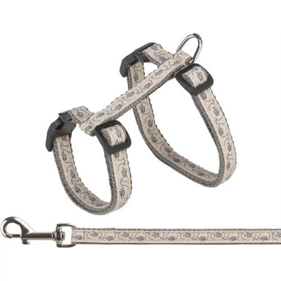 KT25.Trixie Cat Harness with Lead - hám és póráz szett (szürke/bézs színben) macskák részére (27–45 cm/13 mm, 1.20 m)