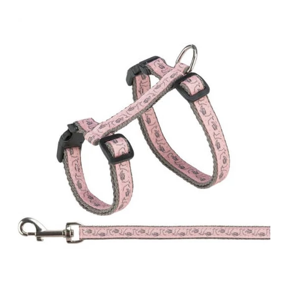 KT25.Trixie Cat Harness with Lead - hám és póráz szett (szürke/pink színben) macskák részére (27–45 cm/13 mm, 1.20 m)