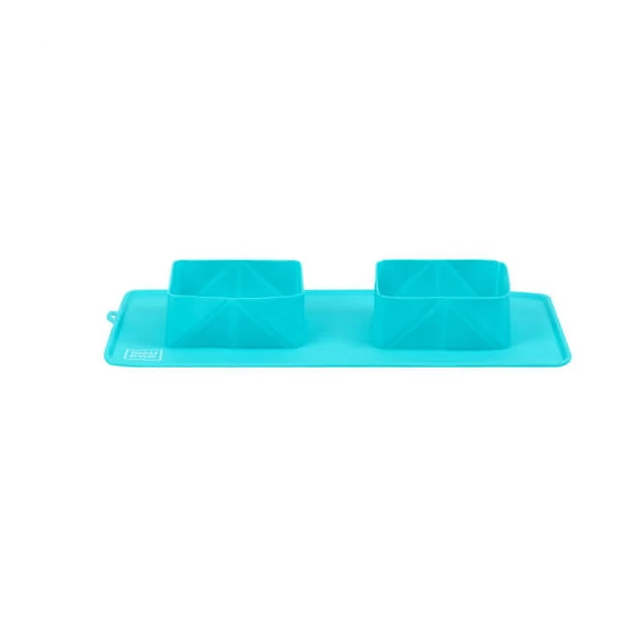 WAUDOG Silicone Bowl Set - dupla, összecsukható, szilikon tál (kék) utazáshoz, sétához kutyák részére (38,5x23x5cm)