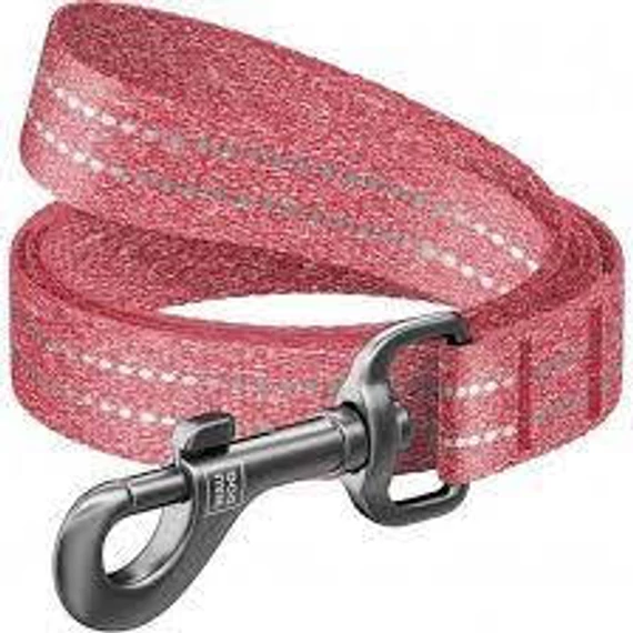 WAUDOG Re-cotton, Reflective Dog Leash (M) - póráz, újrahasznosított pamutból (piros, fényvisszaverő csíkkal) kutyák részére (20mm/150cm)