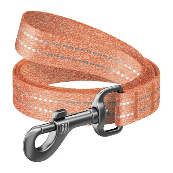WAUDOG Re-cotton, Reflective Dog Leash (M) - póráz, újrahasznosított pamutból (narancssárga, fényvisszaverő csíkkal) kutyák részére (20mm/150cm)