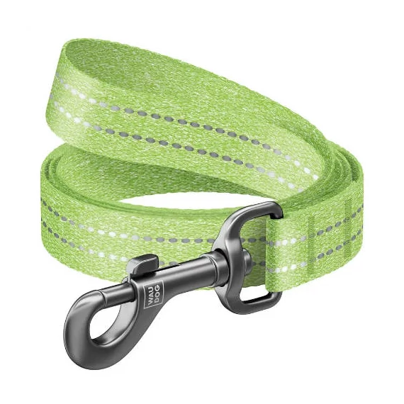 WAUDOG Re-cotton, Reflective Dog Leash (L-XXL) - póráz, újrahasznosított pamutból (világoszöld, fényvisszaverő csíkkal) kutyák részére (25mm/150cm)