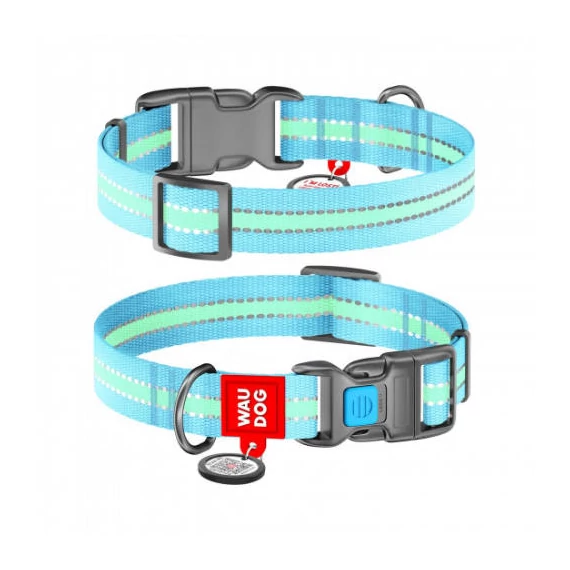 WAUDOG Nylon Reflective Dog Collar (M) - nyakörv (fényvisszaverős, kék) kutyák részére (24-40cm/20mm)
