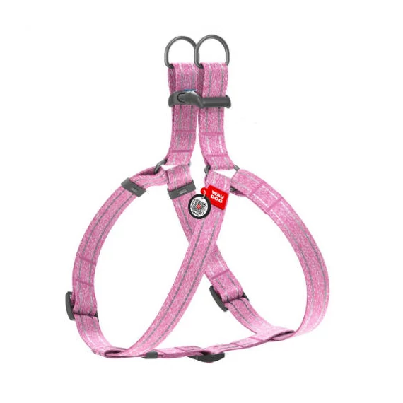 WAUDOG Re-Cotton Harness - hám újrahasznosított pamutból (QR kódos, fényvisszaverő csíkkal, pink) kutyák részére (50-80cm/20mm)
