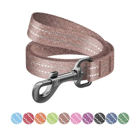 WAUDOG Re-cotton, Reflective Dog Leash (M) - póráz, újrahasznosított pamutból (barna, fényvisszaverő csíkkal) kutyák részére (20mm/150cm)