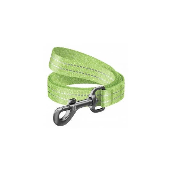 WAUDOG Re-cotton, Reflective Dog Leash (M) - póráz, újrahasznosított pamutból (világoszöld, fényvisszaverő csíkkal) kutyák részére (20mm/150cm)