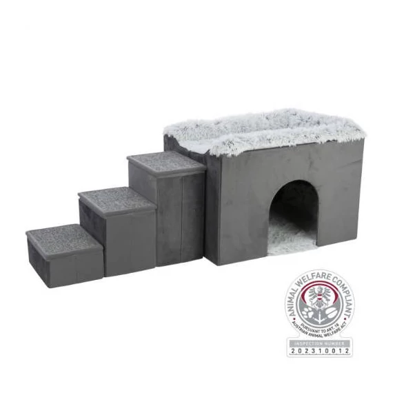 Trixie Harvey cuddly cave with steps - bújó,lépcsőkkel (szürke/fehér-fekete) 135x47x50cm