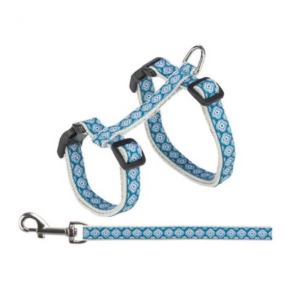 KT25.Trixie Harness with Lead Set - hámszett (kék/szürke) macskák részére (27–45 cm/13mm, 1,20m)