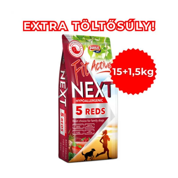 AKCIÓS Túltöltött FitActiveNEXT Hypoallergenic Adult FIVE REDS (15 + 1,5 kg)