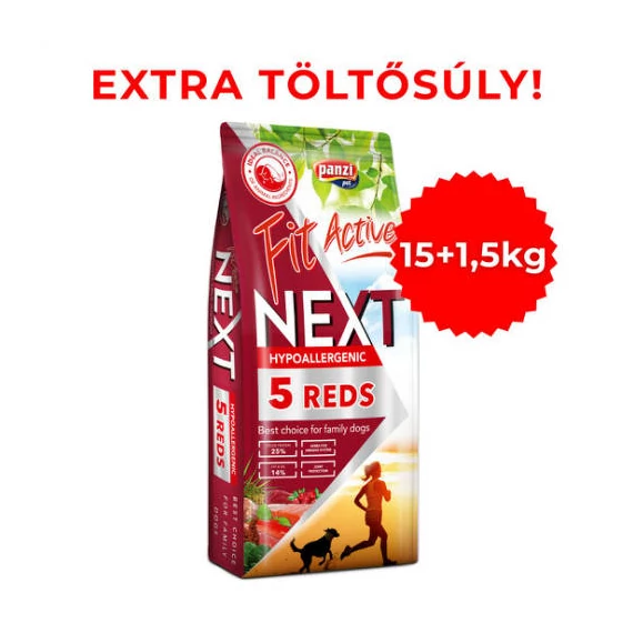AKCIÓS Túltöltött FitActiveNEXT Hypoallergenic Adult FIVE REDS (15 + 1,5 kg)