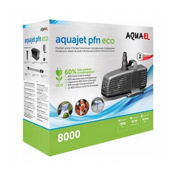 AquaEl AquaJet PFN-8000 ECO - kerti szívattyú (energiahatékony) kerti tavakba, szökőkutakba (52W)