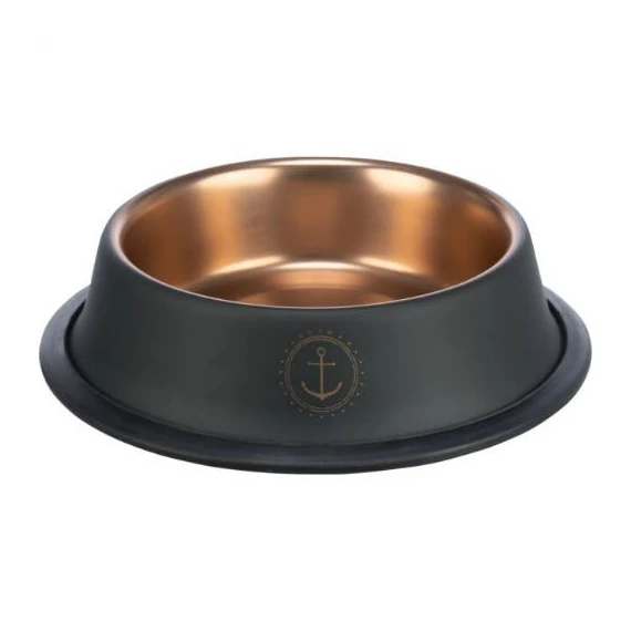 Trixie BE NORDIC Ceramic Bowl - gumi/acél tál (fekete/bronz) kutyák részére (0,45l /Ø19cm)