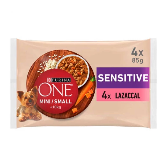 PURINA ONE MINI/SMALL Sensitive (lazaccal, rizzsel, répával) nedves kutyaeledel 4x85g