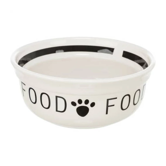 Trixie Replacement ceramic bowl "Food" - csere kerámia tál (fehér,fekete, FOOD felirattal) 24643-es szetthez ( Ø25cm)