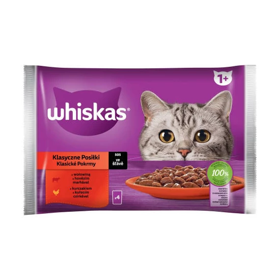 Whiskas Classic Meals 1+ - Nedves eledel (marha-,csirke-,szószban) macskák részére (4x85g)