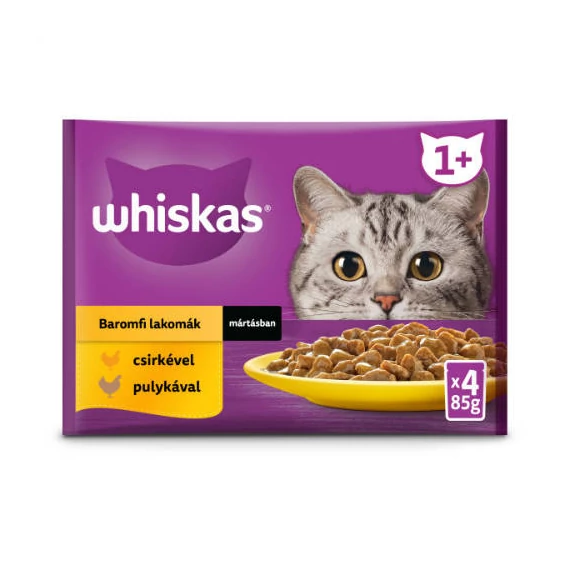 Whiskas Poultry feasts – Nedves eledel (csirke-, pulyka-, szószban ) macskák részére (4x85g)