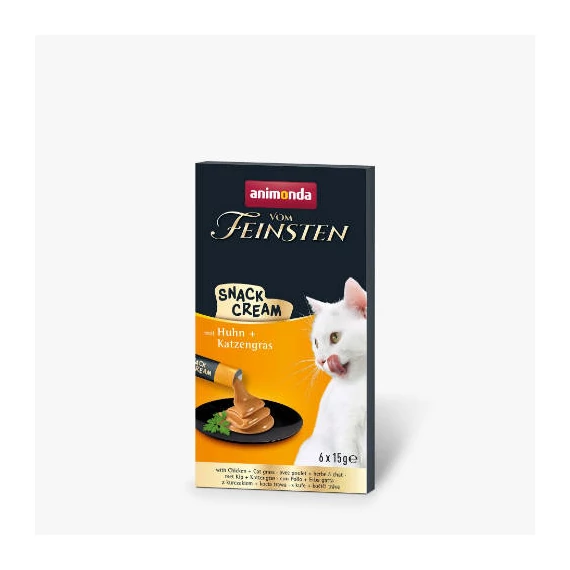 Animonda Feinsten with Chicken + Cat grass Snack-Cream - kiegészítő eleség (csirke+macskafű) Felnőtt macskák részére (6x15g)