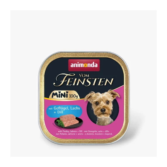 Animonda Vom Feinsten Adult Mini mit Geflügel, Lachs + Dill (baromfi,lazac,kapor) alutálkás - felnőtt kutyák részére (100g)