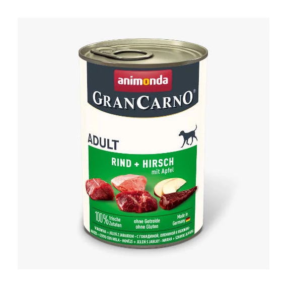 Animonda GranCarno beef + deer with apple Adult (marha, szarvas+alma) konzerv - Felnőtt kutyák részére (400g)