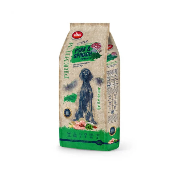 alicePROFESSIONAL 17kg Adult ACTIVE Pork&Spinach száraztáp - Felnőtt kutyák részére