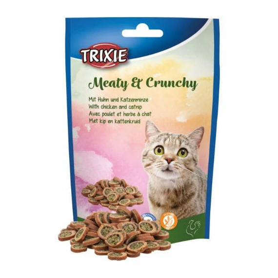 KT25.Trixie Meaty & Crunchy with chicken & catnip - jutalomfalat (csirke, macskamenta) macskák részére (50g)(KIZÁRÓLAG RENDELÉSRE!)