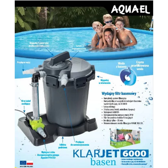 AquaEl KLARJET POOL 6000 - homokszűrő úszómedencékbe (max:30000 liter)