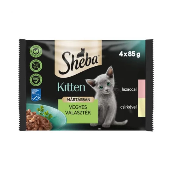 Sheba Kitten Selectie Mix - alutasakos mártásban (lazac,csirke) kölyökmacskák részére (4x85g)
