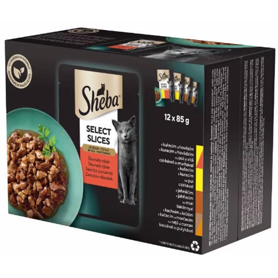Sheba Selection in Sauce Adult - Alutasakos (Húsos válogatás, szószban) macskák részére (12x85g)