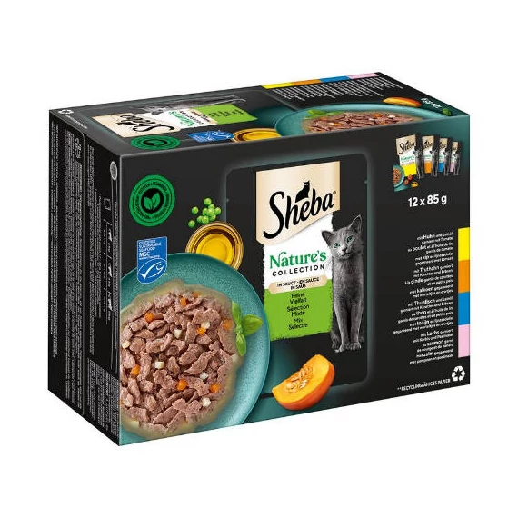 Sheba Nature's Collection Selectie Mix - alutasakos (csirke,pulyka,tonhal,lazac mártásban) macskák részére (12x85g)