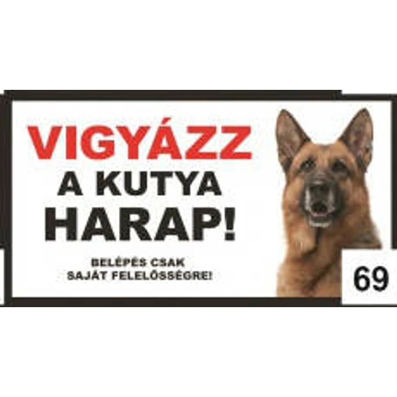 Kutyatábla - műanyag  (németjuhász fej) 20x40cm