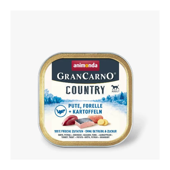 Animonda GranCarno Country (pulyka, pisztráng, burgonya) alutálkás - Felnőtt kutyák részére (150g)