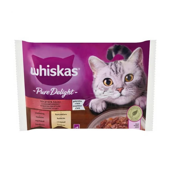 Whiskas Pure Delight Adult 1+ – Nedves eledel (marha-,csirke-, aszpikban) macskák részére (4x85g)