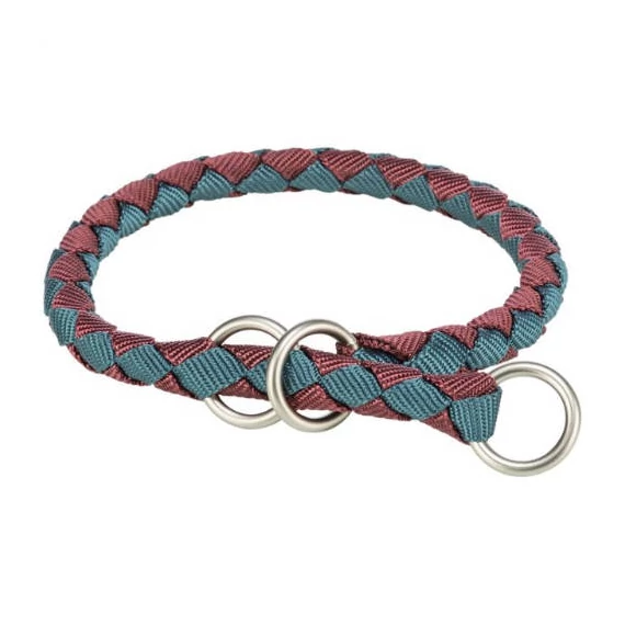 KT25.Trixie Cavo Stop-the-pull Collar - fonott nyakörv (sangria málna/petrolkék) kutyák részére (M-L) 43-51/Ø18mm