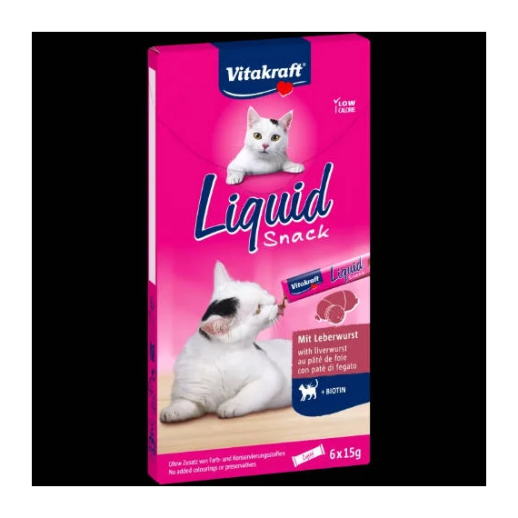 Vitakraft Liquid Snack Liver Sausage+Biotin - jutalomfalat (májas,biotinos) macskák részére  (6x15g)