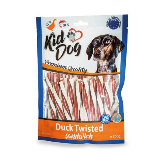 KIDDOG A04607 kacsa szendvics sodrott tőkehallal 250 g